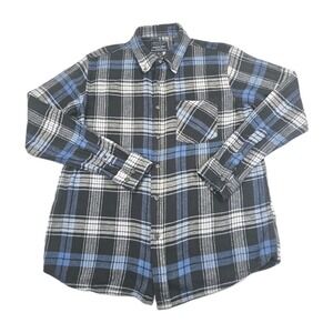 Jackson Hole Authentic Plaid Flannel Comfort Mens L Black Blue Shirt Pocket